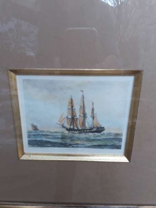 VERY NICELY FRAMED MARITIME ENGRAVING PRINT THE CONSTITUTION 1812 AFTER PAINTING A WILDE PARSONS
