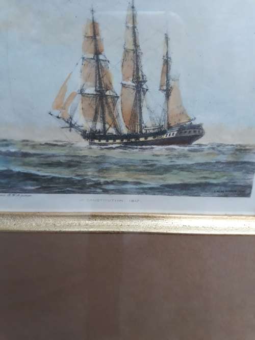 VERY NICELY FRAMED MARITIME ENGRAVING PRINT THE CONSTITUTION 1812 AFTER PAINTING A WILDE PARSONS
