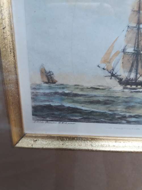 VERY NICELY FRAMED MARITIME ENGRAVING PRINT THE CONSTITUTION 1812 AFTER PAINTING A WILDE PARSONS