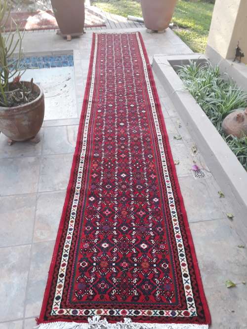 BEAUTIFUL AS NEW PERSIAN HAND KNOTTED FLORAL GEOMETRIC CARPET RUNNER LONG 403CM
