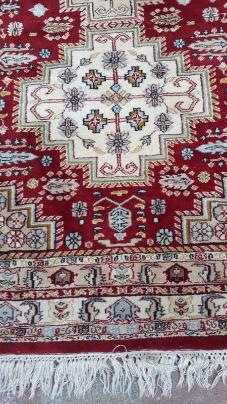 STUNNING HAND KNOTTED INDO PERSIAN GEOMETRIC FLORAL RUG NICE TONES. THICK PILE GC