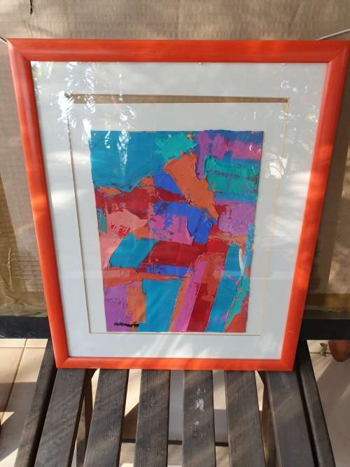 SA ARTIST TREVOR COLEMAN FRAMED OIL ABSTRACT DATED 99 COLOURFUL