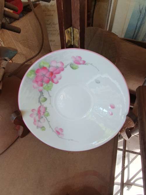 VINTAGE SHELLEY ENGLAND PRETTY PINK FLORAL CAKE `APPLE BLOSSOM` SAUCER