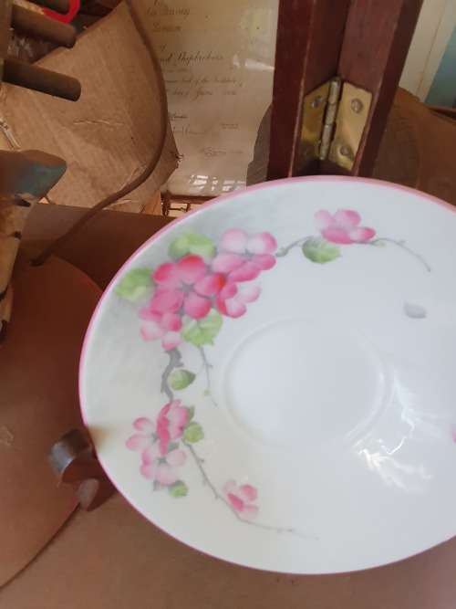 VINTAGE SHELLEY ENGLAND PRETTY PINK FLORAL CAKE `APPLE BLOSSOM` SAUCER