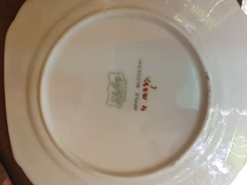 VINTAGE SHELLEY ENGLAND PRETTY PINK FLORAL CAKE `APPLE BLOSSOM` SAUCER
