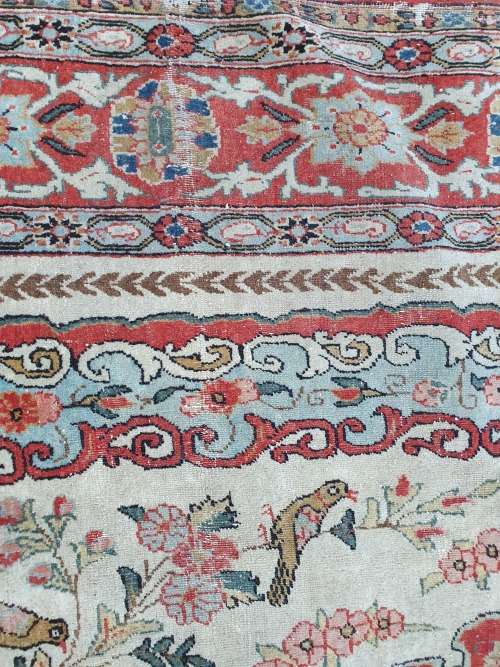 for TanyA VINTAGE EXTREMELY OLD COLLECTABLE QUOM FINELY HAND KNOTTED CARPET BIRDS FLORAL SYMMETRICAL