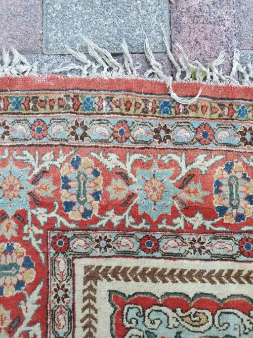 for TanyA VINTAGE EXTREMELY OLD COLLECTABLE QUOM FINELY HAND KNOTTED CARPET BIRDS FLORAL SYMMETRICAL