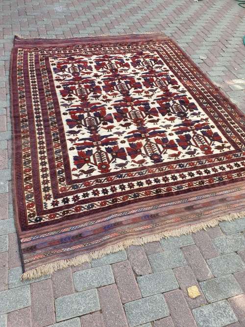 ORIENTAL PERSIAN STYLE AFGHAN HAND KNOTTED PART PILE AND PART FLAT WEAVE BIRD  ETC LARGE CARPET/RUG