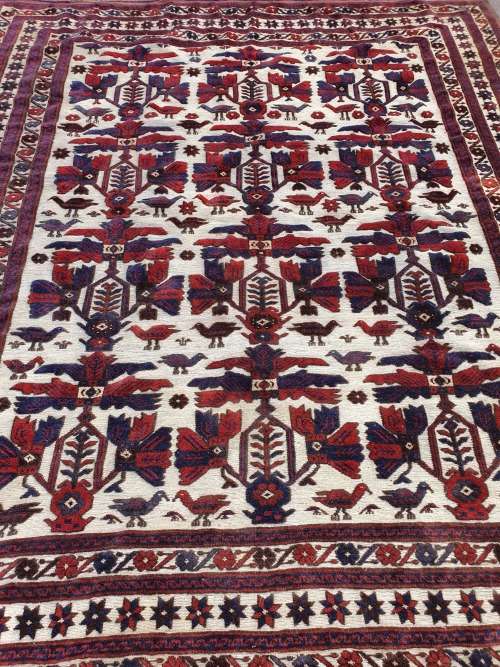 ORIENTAL PERSIAN STYLE AFGHAN HAND KNOTTED PART PILE AND PART FLAT WEAVE BIRD  ETC LARGE CARPET/RUG