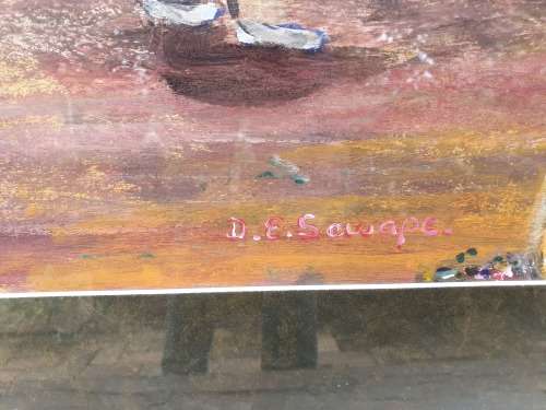 STUNNING ORIGINAL LARGE FRAMED KNOWN ARTIST DITABA ELIAS SEWAPE (BORN 1946) TOWNSHIP SCENE PAINTING