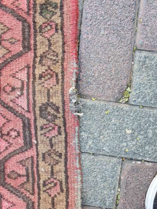 HAND KNOTTED PERSIAN HAMADAN RUG. GEOMETRIC FLORAL PINK  BROWN BEIGE TONES