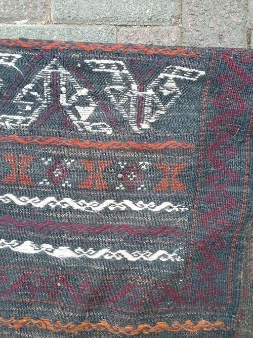 VINTAGE WITH WEAR PERSIAN/ORIENTAL SOUMAK HAND MADE RUNNER RUG
