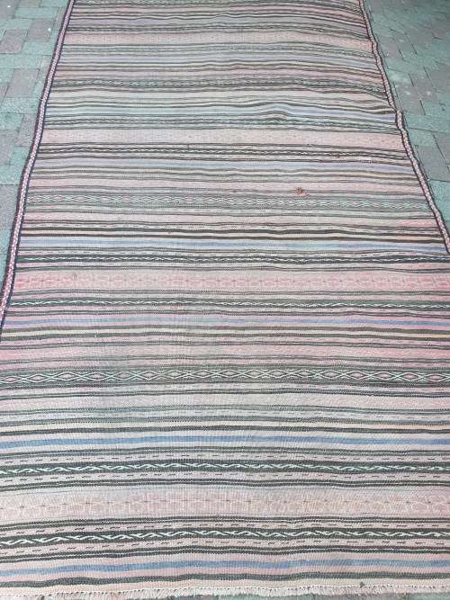VINTAGE HAND MADE PERSIAN SOUMAK KILIM RUG WITH STRIPES 302CM BY 144CM