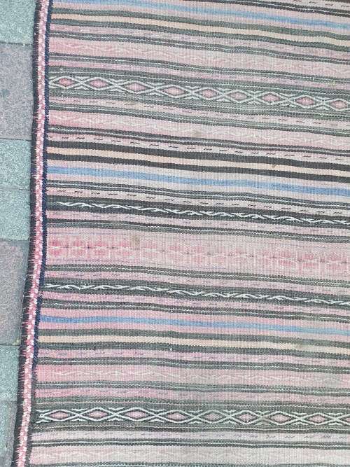 VINTAGE HAND MADE PERSIAN SOUMAK KILIM RUG WITH STRIPES 302CM BY 144CM