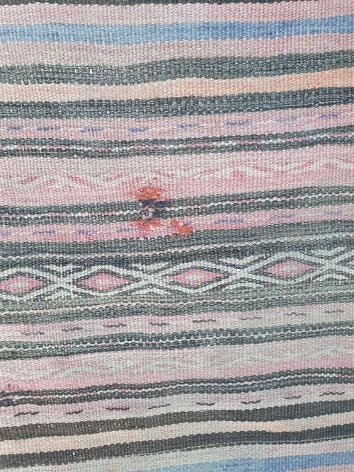 VINTAGE HAND MADE PERSIAN SOUMAK KILIM RUG WITH STRIPES 302CM BY 144CM
