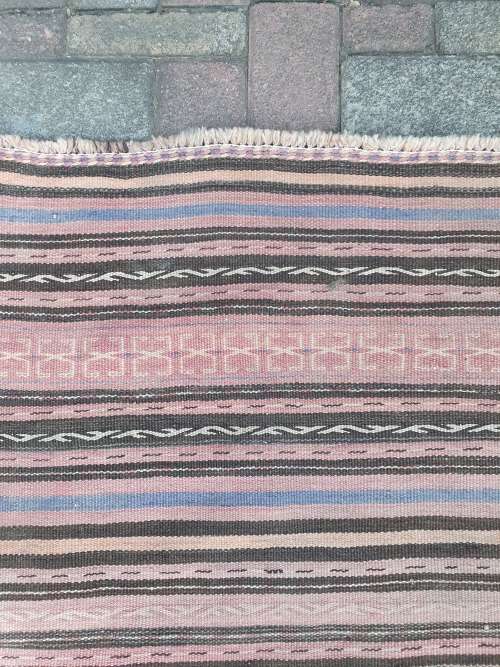 VINTAGE HAND MADE PERSIAN SOUMAK KILIM RUG WITH STRIPES 302CM BY 144CM