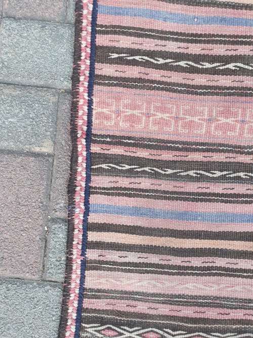 VINTAGE HAND MADE PERSIAN SOUMAK KILIM RUG WITH STRIPES 302CM BY 144CM