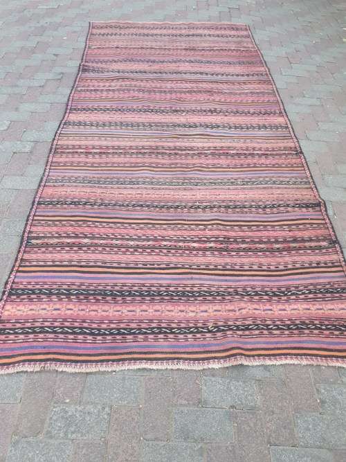 VINTAGE HAND MADE PERSIAN SOUMAK KILIM RUG WITH STRIPES 302CM BY 144CM