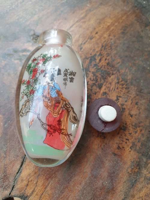 2ND OF THE GLASS VINTAGE CHINESE SNUFF BOTTLES ENCASED PAINTED BEAUTIFUL WOMEN