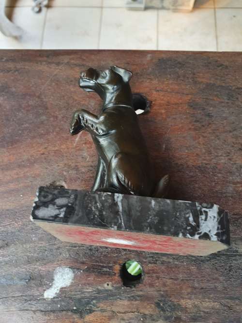 ART DECO? VINTAGE BRONZE OR SPELTER PAIR OF TERRIER DOG BOOKENDS ON MARBLE BASES