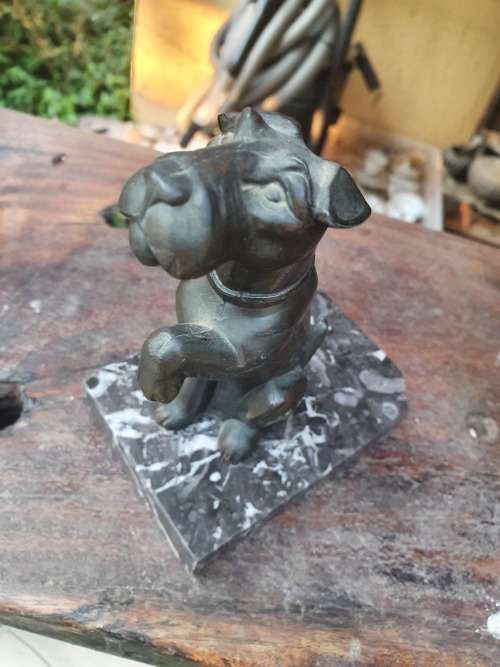 ART DECO? VINTAGE BRONZE OR SPELTER PAIR OF TERRIER DOG BOOKENDS ON MARBLE BASES