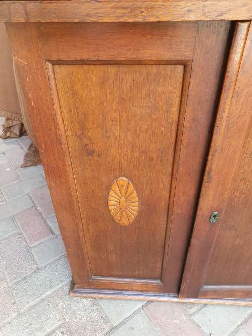 VINTAGE WOOD ETC SEWING CABINET WITH SOME FRONTAL RELIEF DETAIL