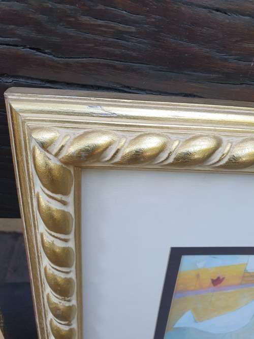 3RD OF THE DELIGHTFUL GILT FRAMED FUN PRINTS MAN AND BIG DOVE BIRD