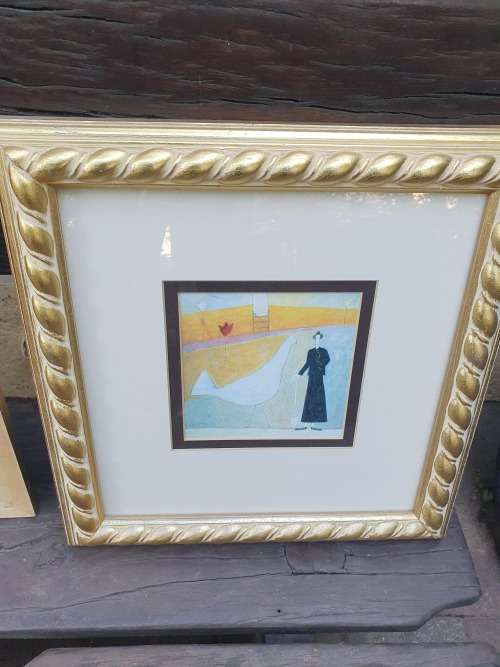 3RD OF THE DELIGHTFUL GILT FRAMED FUN PRINTS MAN AND BIG DOVE BIRD