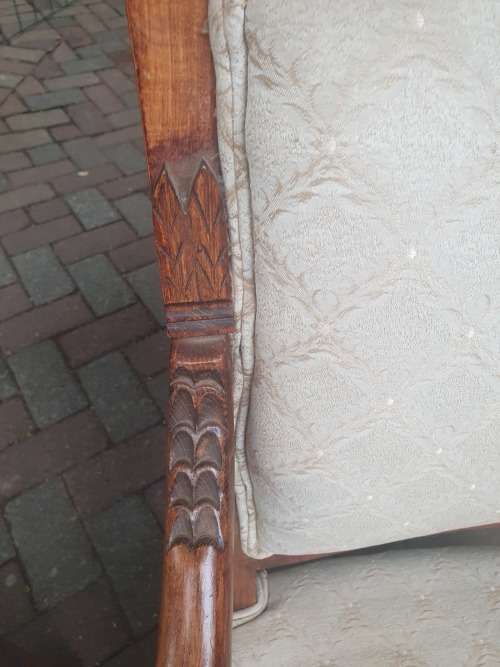 VINTAGE PAIR OF MATCHING WETHERLYS OCCASIONAL CHAIRS, CARVED  WOOD and UPHOLSTERY