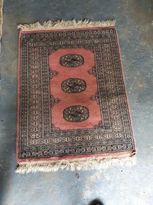 SMALL FINELY HAND KNOTTED SIGNED MORI BOKHARA KARACHI RUG