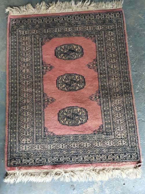 SMALL FINELY HAND KNOTTED SIGNED MORI BOKHARA KARACHI RUG