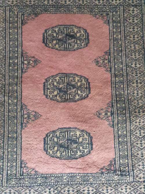 SMALL FINELY HAND KNOTTED SIGNED MORI BOKHARA KARACHI RUG