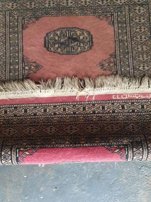 SMALL FINELY HAND KNOTTED SIGNED MORI BOKHARA KARACHI RUG