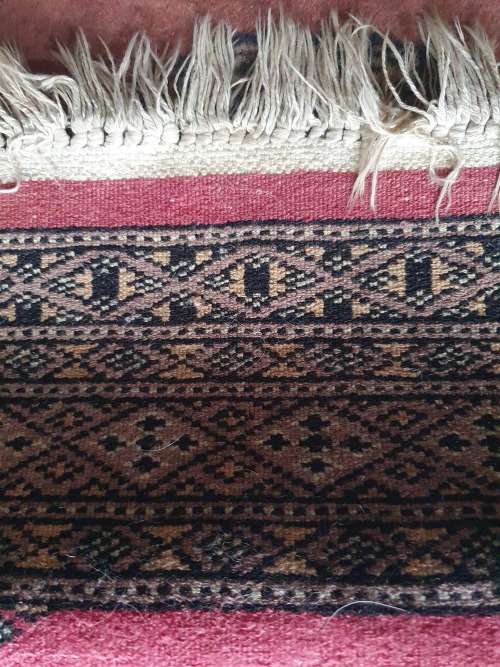 SMALL FINELY HAND KNOTTED SIGNED MORI BOKHARA KARACHI RUG