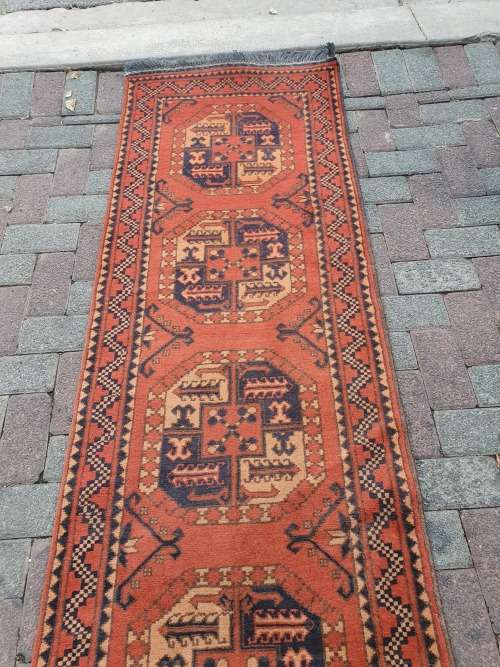 BEAUTIFUL AFGHAN HAND KNOTTED PERSIAN STYLE GEOMETRIC RUNNER