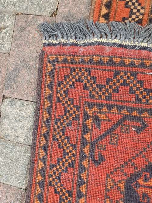 BEAUTIFUL AFGHAN HAND KNOTTED PERSIAN STYLE GEOMETRIC RUNNER
