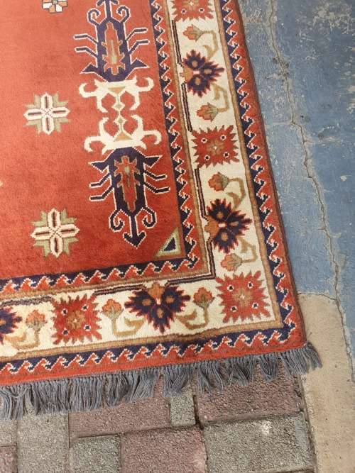 BEAUTIFUL HAND KNOTTED AFGHAN ORIENTAL KAZAK CARPET OR RUG IN EARTHY TONES GEOMETRIC FLORAL DESIGN