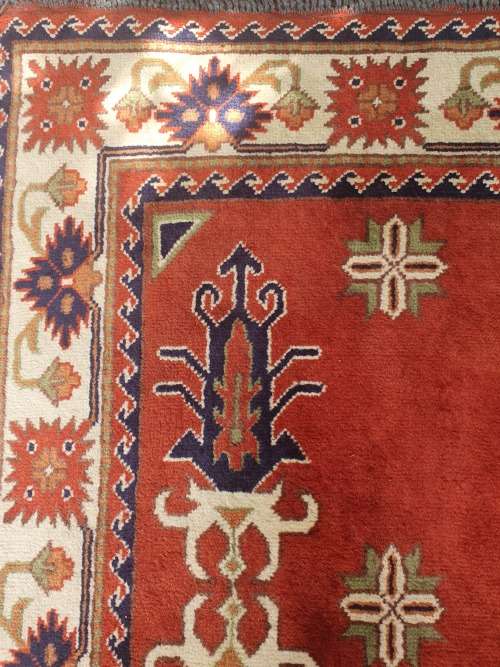 BEAUTIFUL HAND KNOTTED AFGHAN ORIENTAL KAZAK CARPET OR RUG IN EARTHY TONES GEOMETRIC FLORAL DESIGN