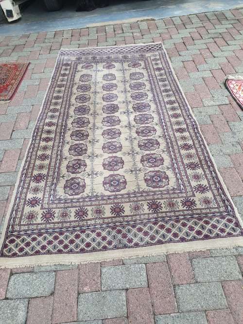 HAND KNOTTED ORIENTAL PERSIAN DESIGN ELEPHANT FOOT MUTED GREY IVORY ETC TONES CARPET RUG