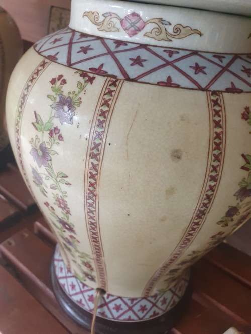 A PAIR OF LARGE ORIENTAL HAND PAINTED GINGER JAR LAMPS ON WOOD BASES FLORAL PLUS  DESIGN