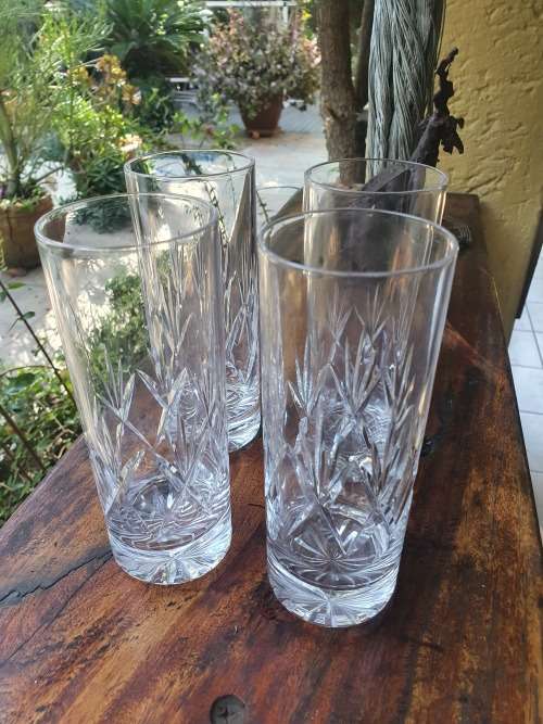SET OF FOUR CUT DIAMOND FLASH CRYSTAL TUMBLER GLASSES