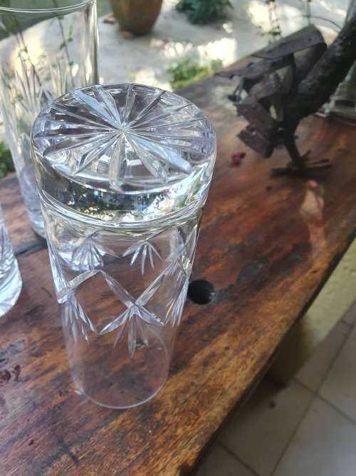 SET OF FOUR CUT DIAMOND FLASH CRYSTAL TUMBLER GLASSES
