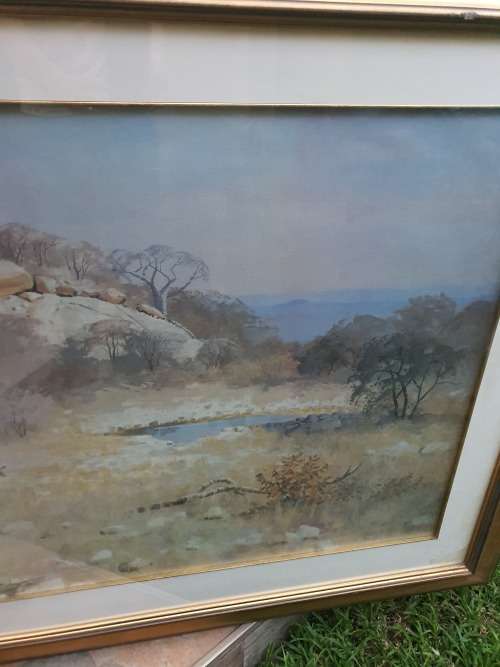 Very large framed gilt wood framed wildlife print impala etc