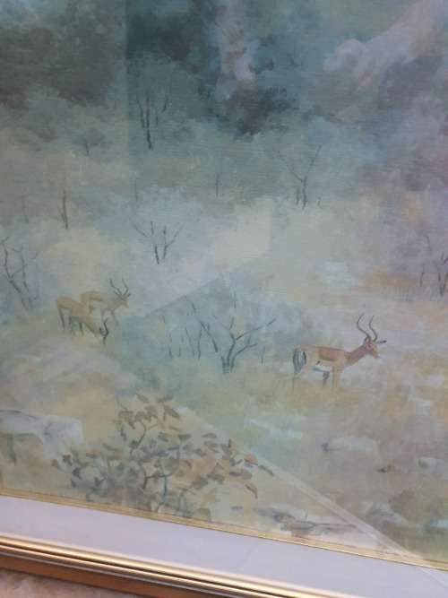 Very large framed gilt wood framed wildlife print impala etc