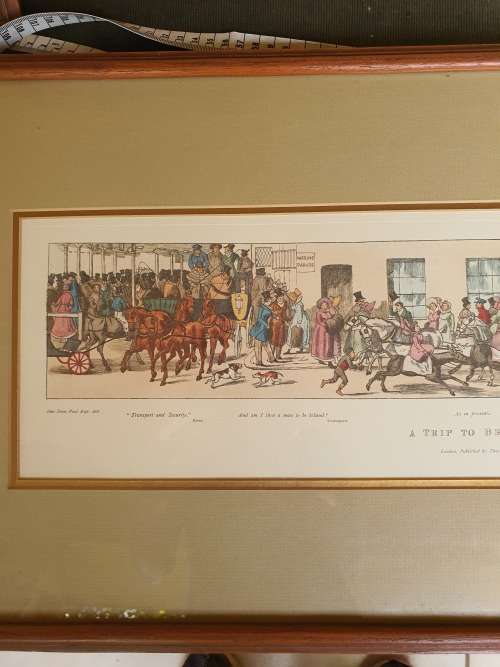 2nd of the Coloured framed Lithograph Trip to Brighton plate 4k after John Paul. Horses and carriage
