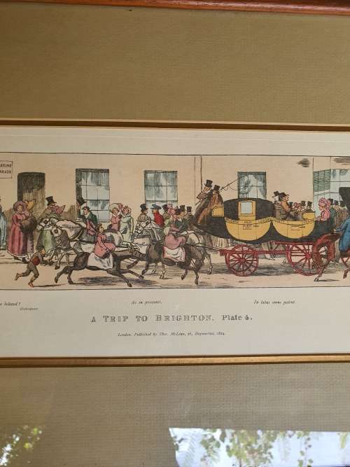 2nd of the Coloured framed Lithograph Trip to Brighton plate 4k after John Paul. Horses and carriage