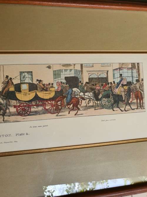 2nd of the Coloured framed Lithograph Trip to Brighton plate 4k after John Paul. Horses and carriage