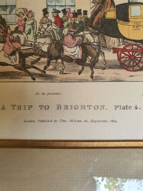 2nd of the Coloured framed Lithograph Trip to Brighton plate 4k after John Paul. Horses and carriage