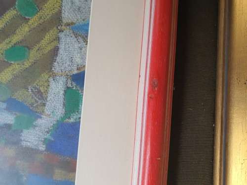 Vintage and colourful framed art work by a child of a bird