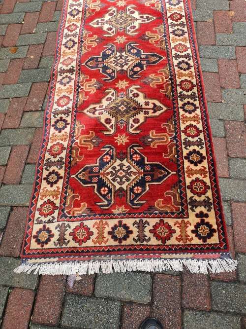 Beautiful  hand knotted Persian / Oriental 4.86 meters Kazak runner carpet with underfelt